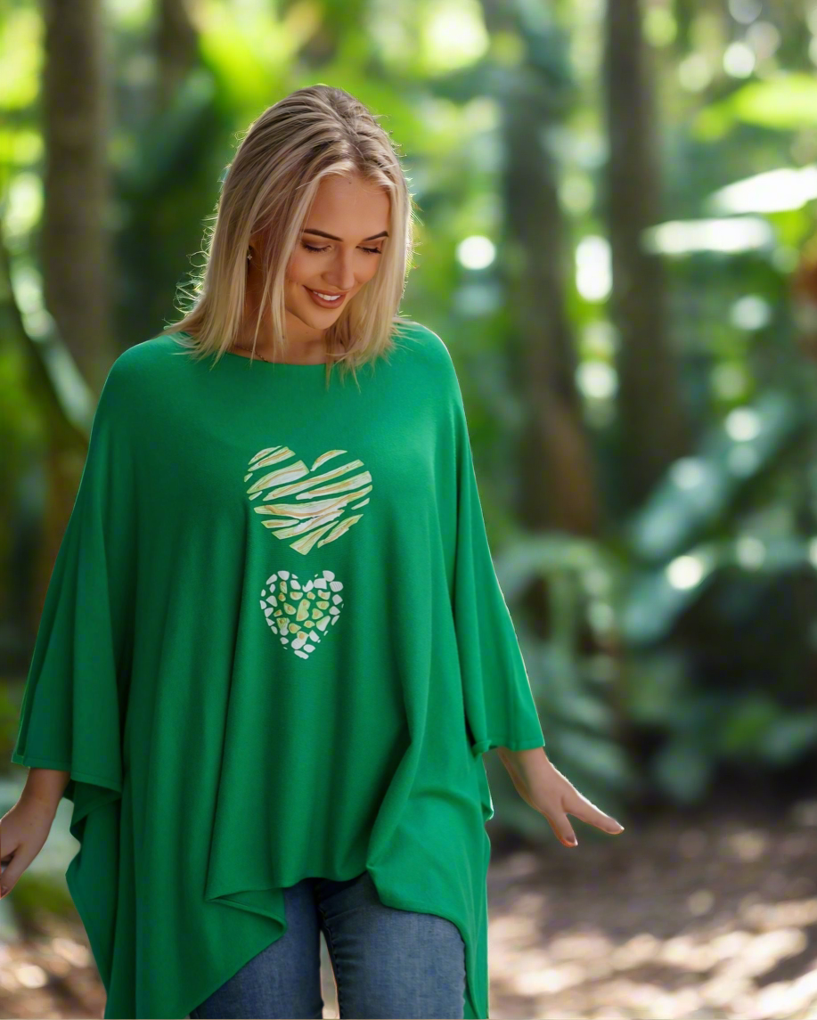 Olive Heart Print Poncho