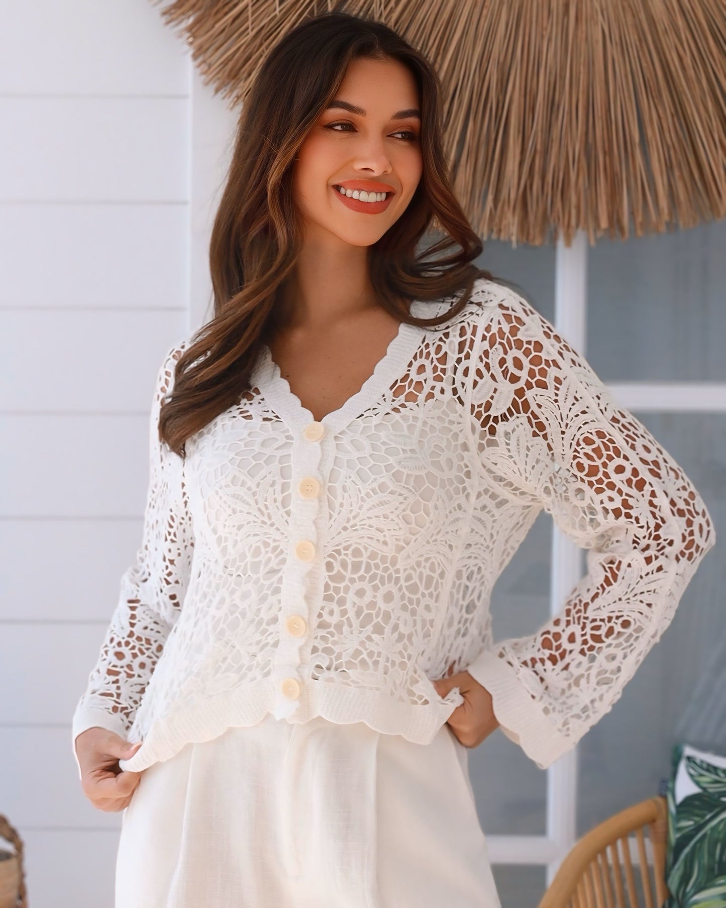 Silvia Crochet Button Front Cardigan