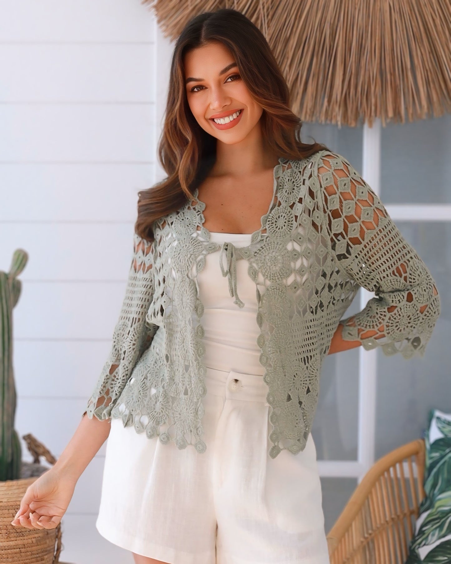 Jade Tye Front Crochet Cardigan