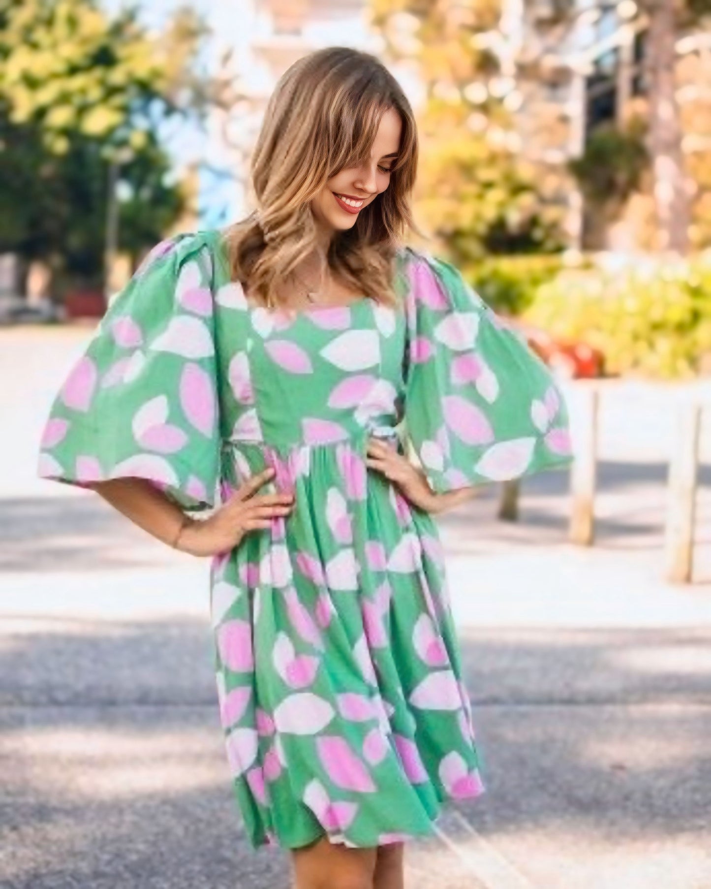 Amera Flute Sleeve Midi Dress