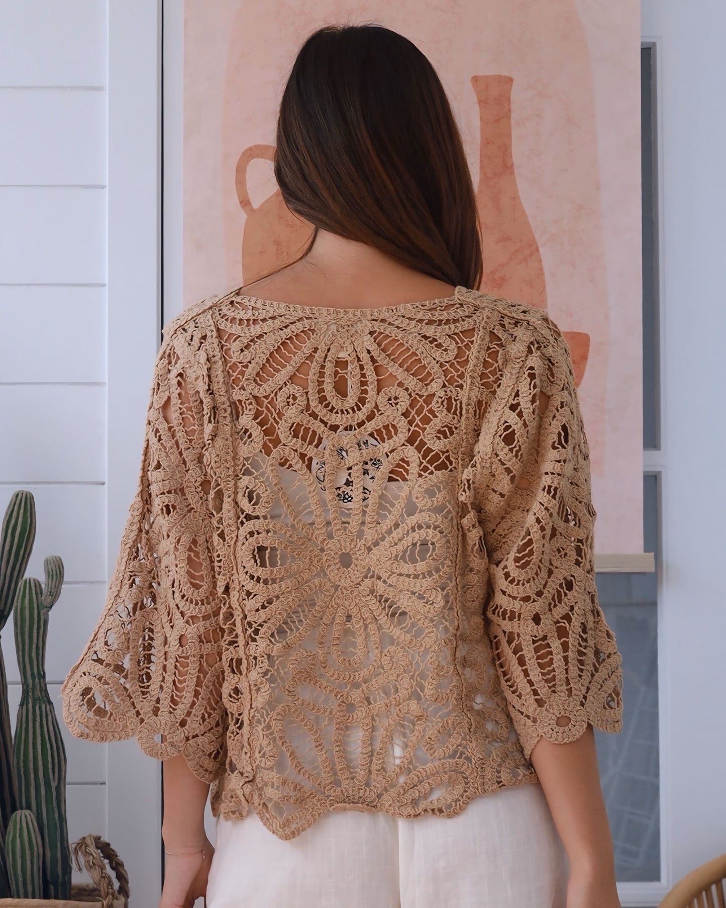 Mocha Tye Front Crochet Cardigan