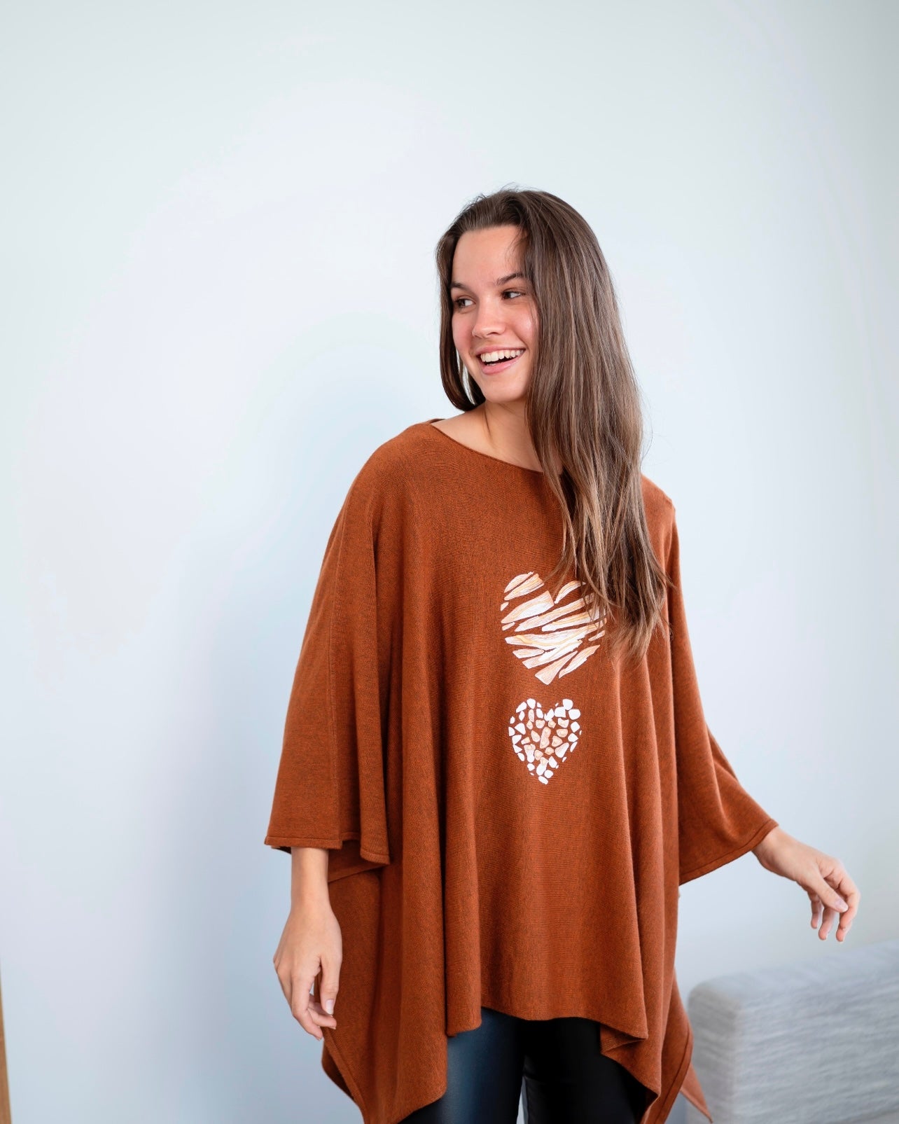 Lisa Heart Print Knit Poncho