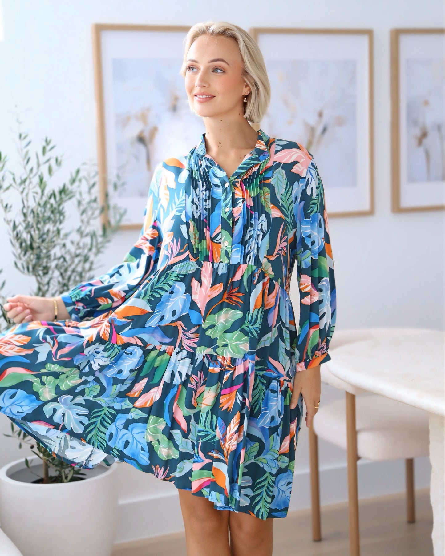 Sandra Leaf Print Midi Dress