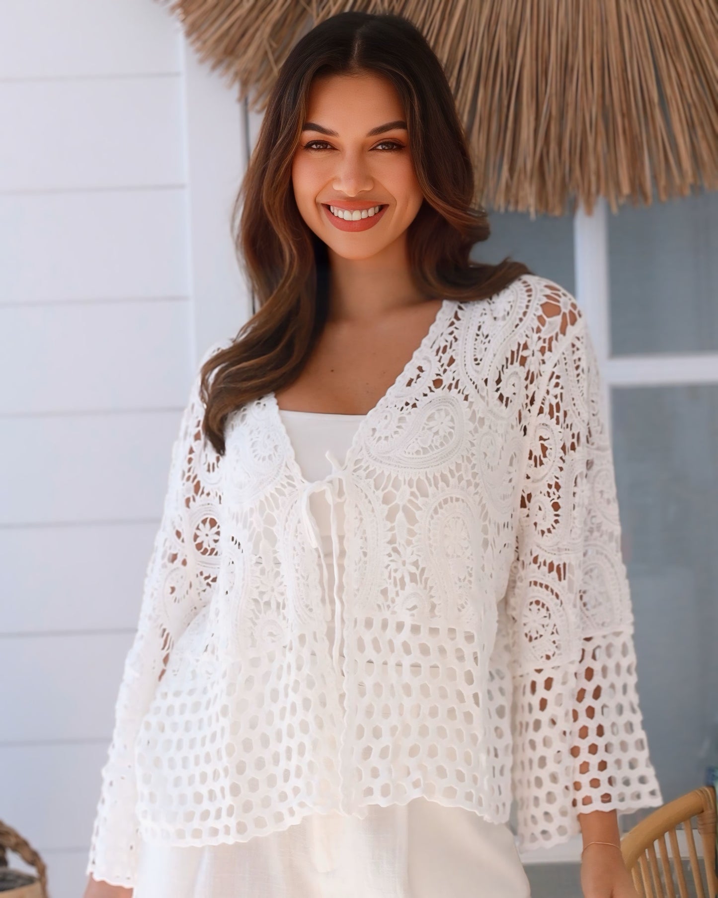 Lisa Crochet Tye Front Cardigan