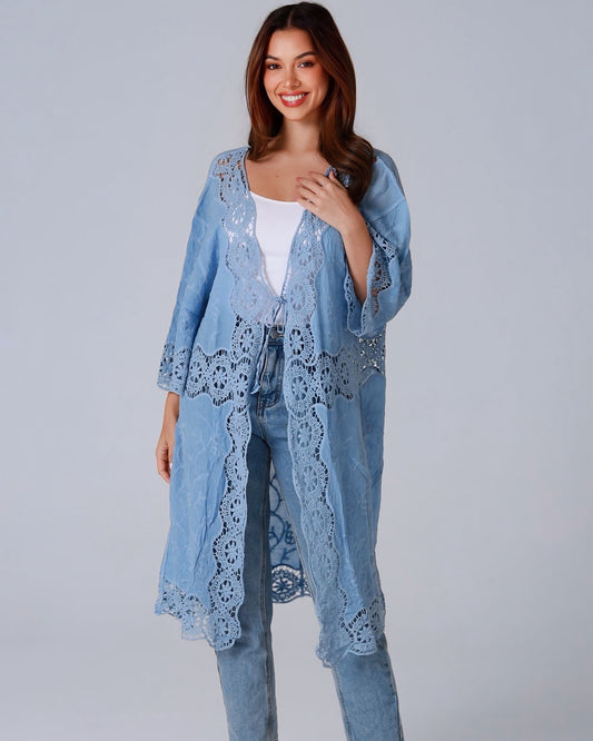 Sky Lace Trim Cotton Jacket