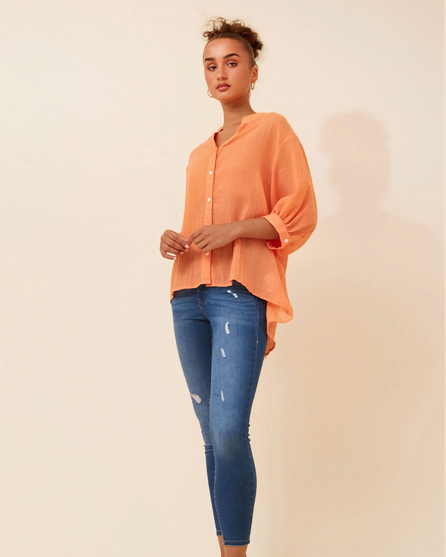 Brooke Button Front Orange Top