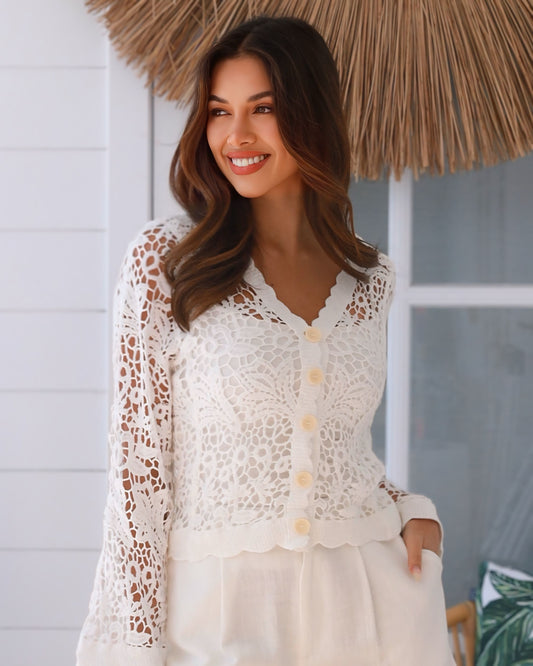 Silvia Crochet Button Front Cardigan
