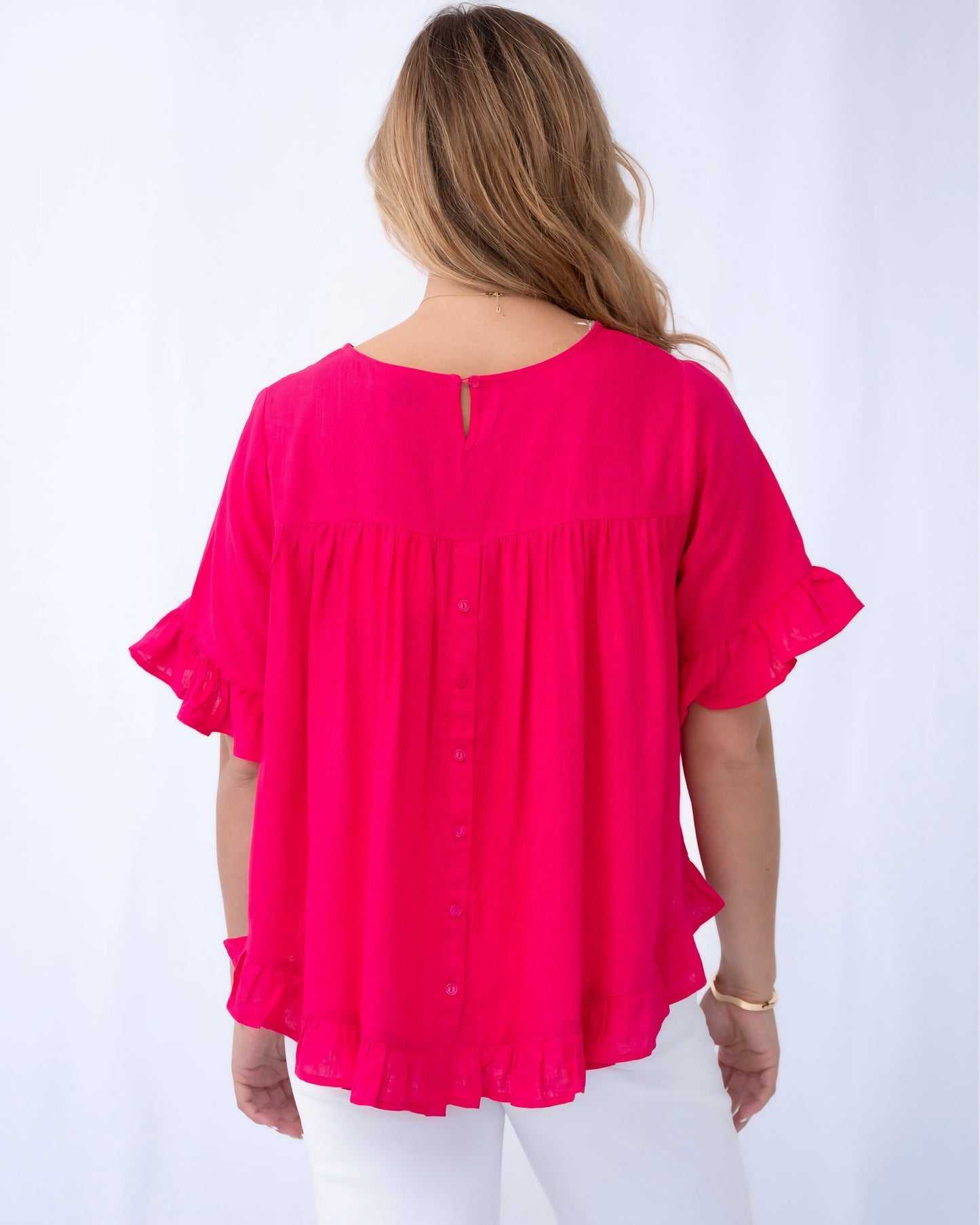 Sally Linen Frill Trim Top