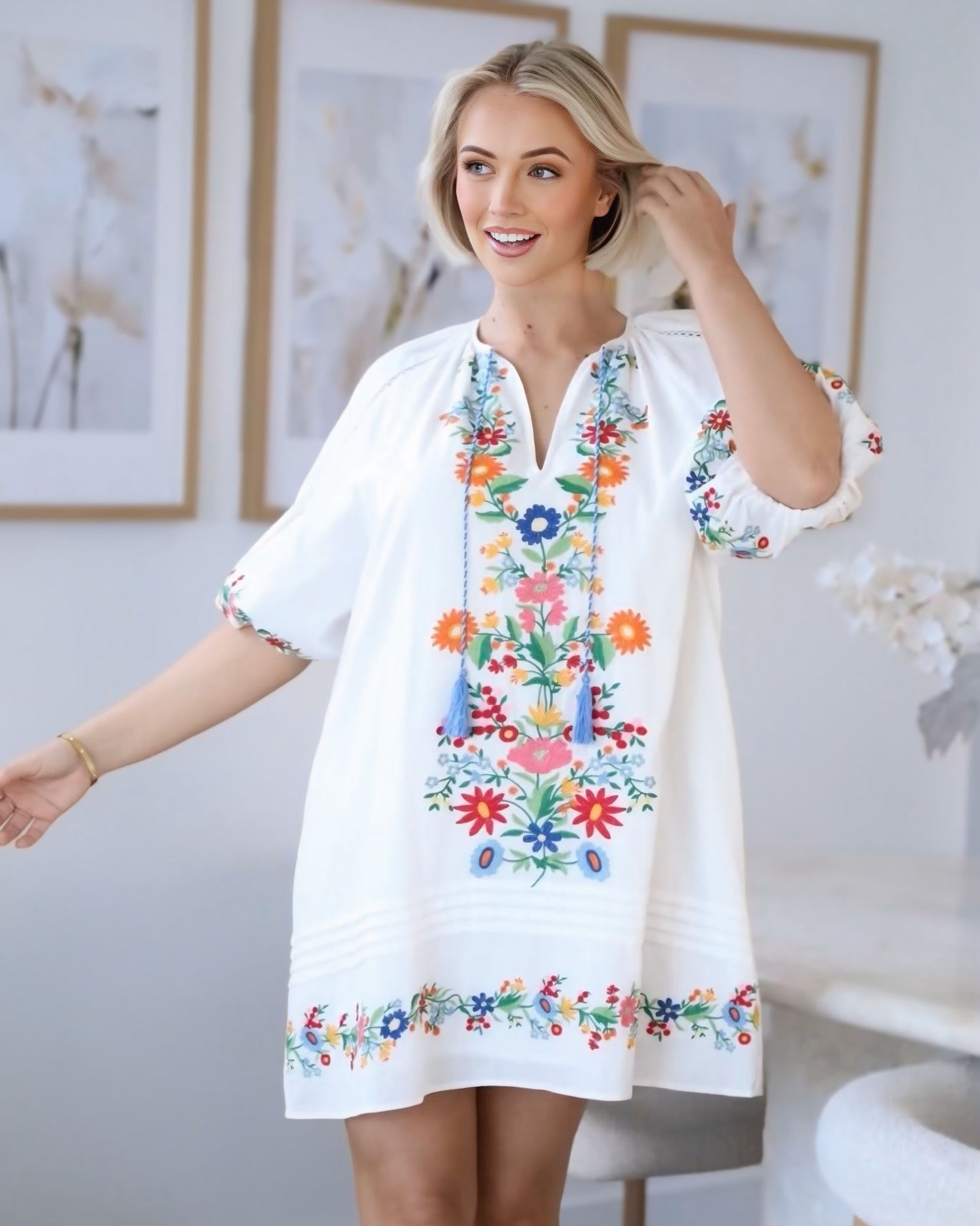 Angie Trim Embroidered Cotton Dress