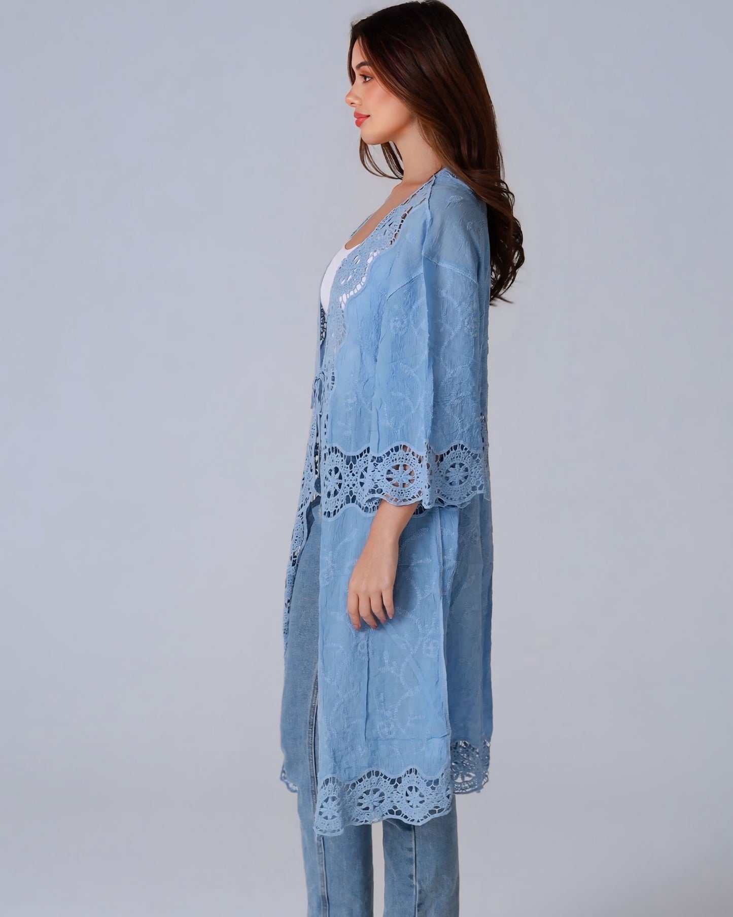Sky Lace Trim Cotton Jacket