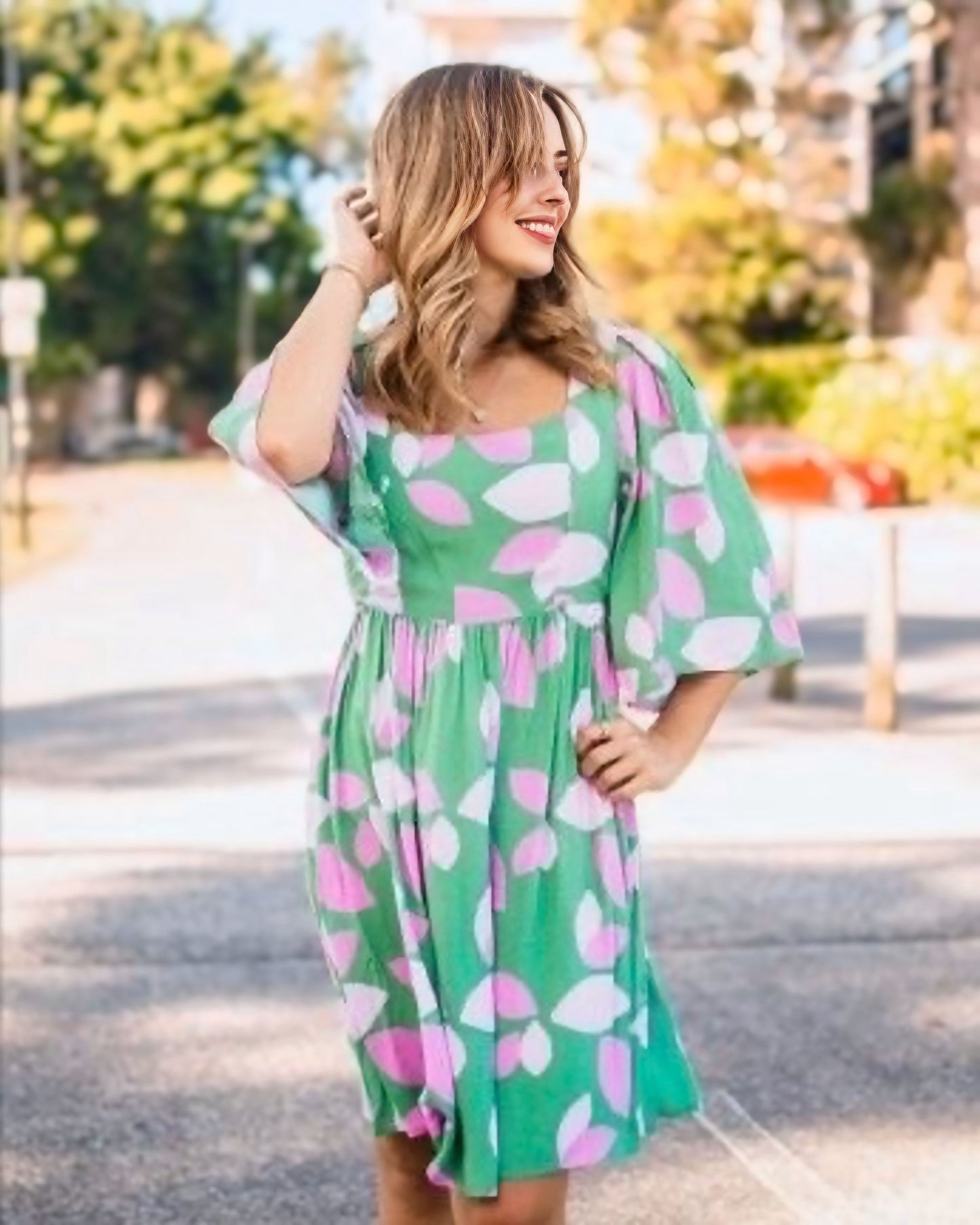 Amera Flute Sleeve Midi Dress