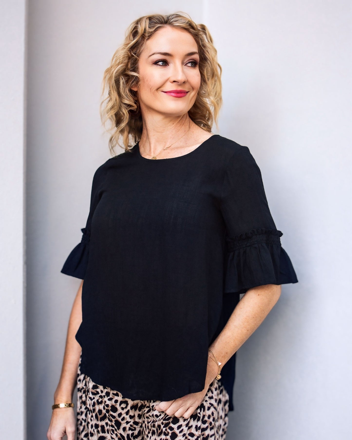 Jackie Plain Frilled Sleeve Top