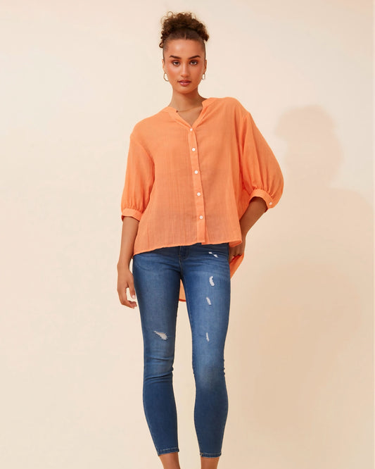 Brooke Button Front Orange Top