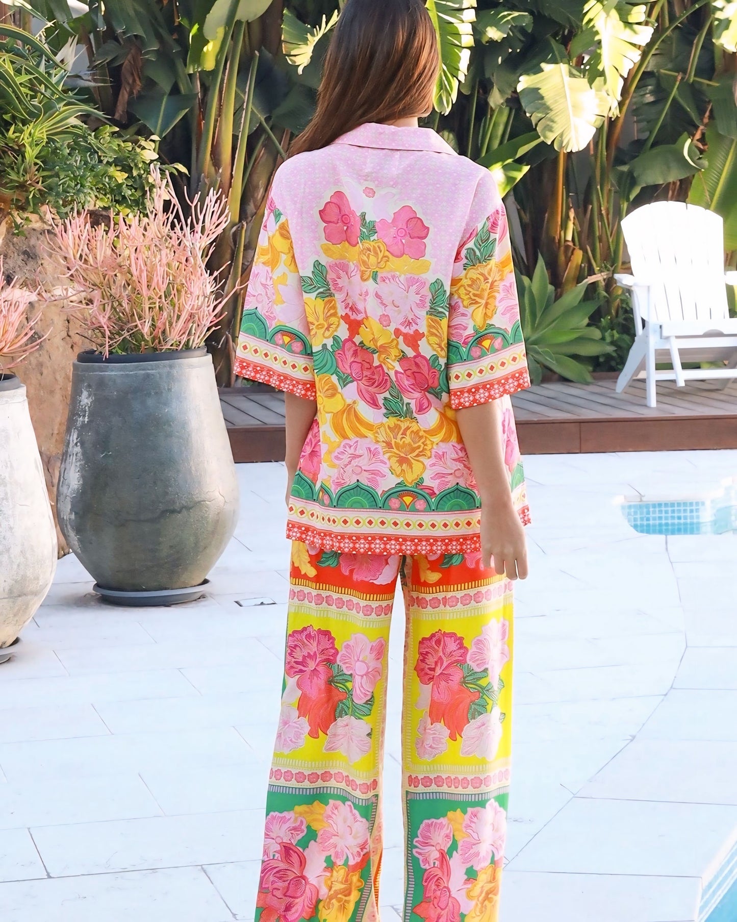 Sarah Tropical Flower Print Pants And Top Set