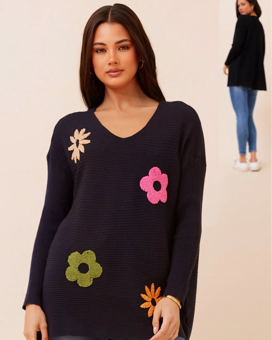 Savvy Self Flower Knit Sweater