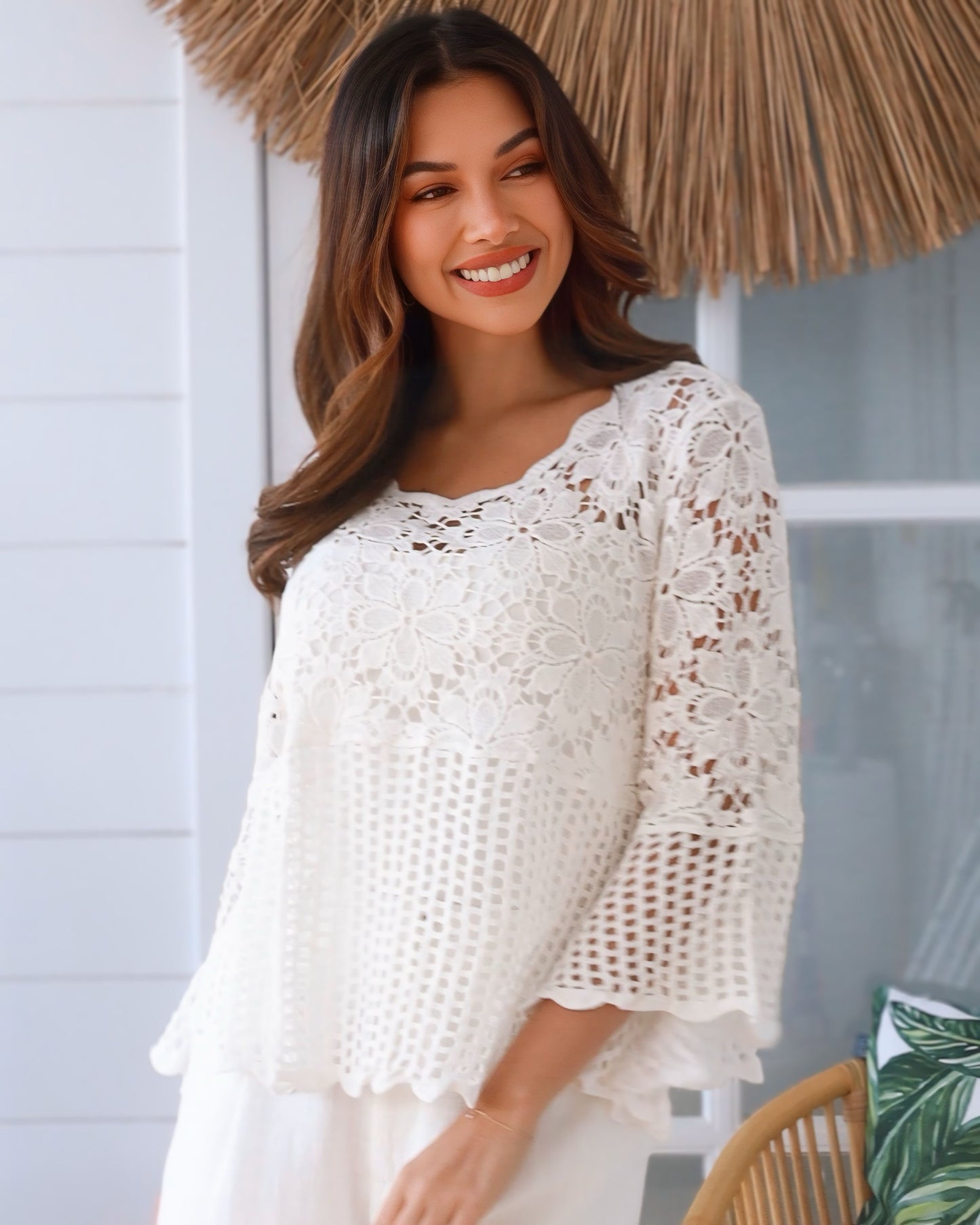 Cheryl Crochet Flute Sleeve Top