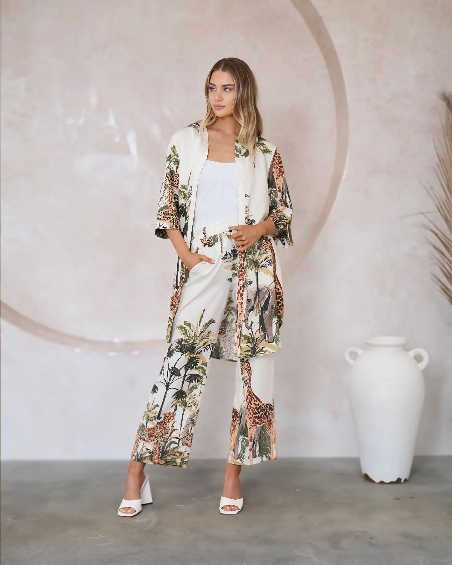 Bella Exclusive Print Safari Jacket and Pants Set