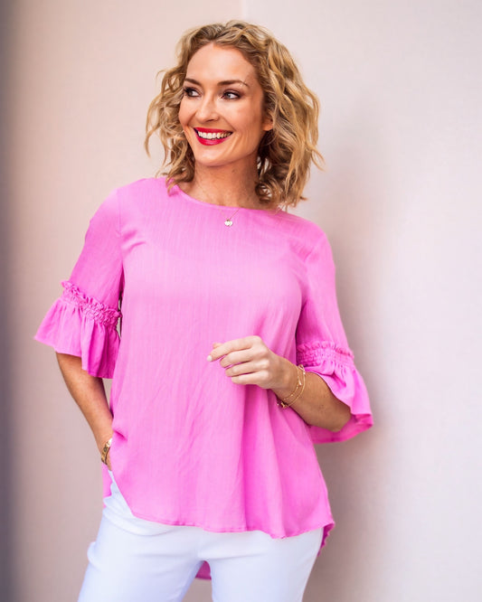 Paula Plain Frill Sleeve Top