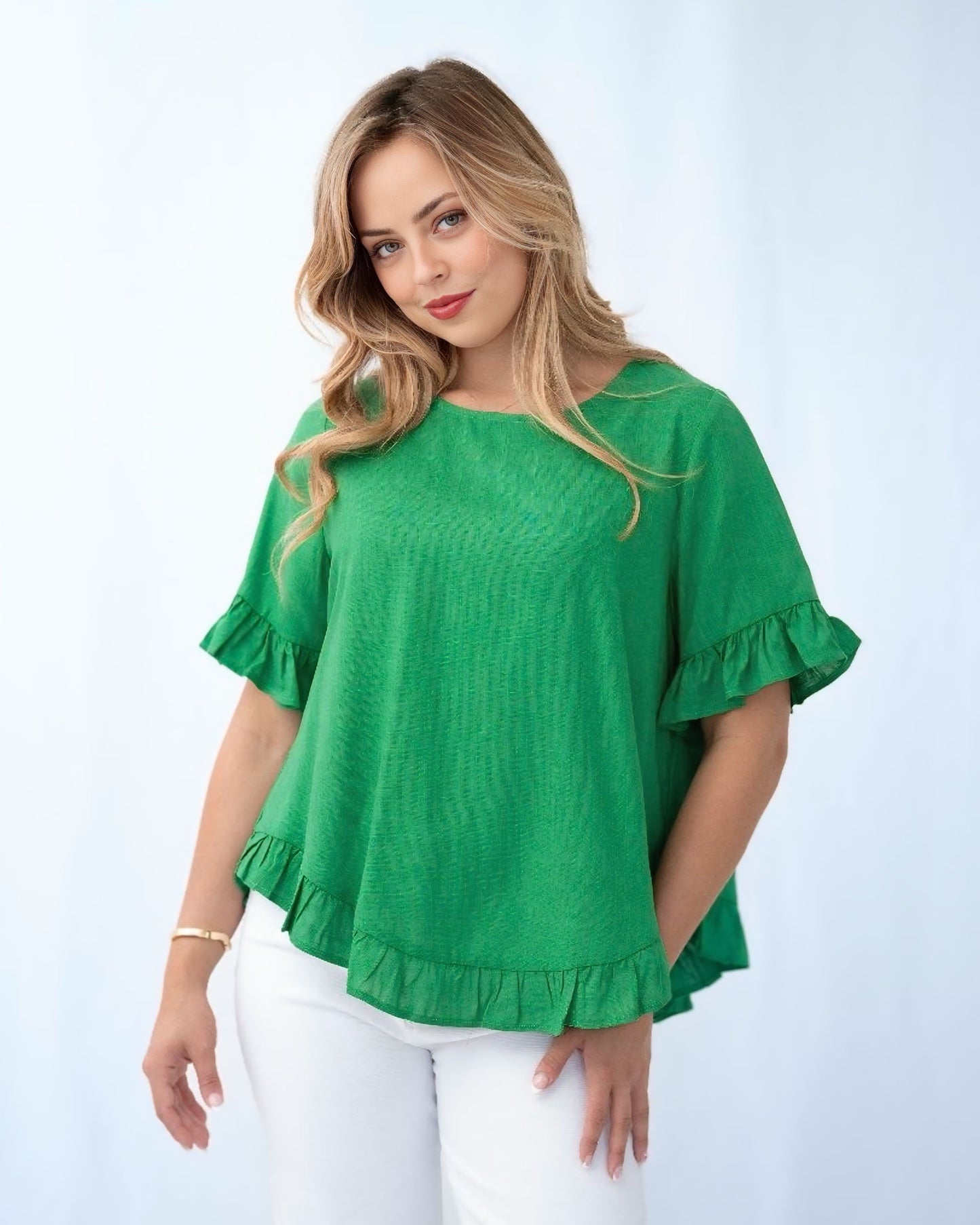 Kathy Linen Frill Top
