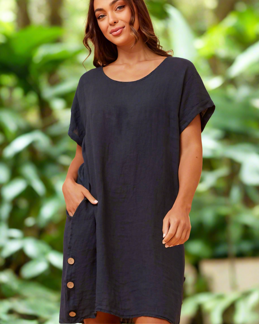 Scarlet Navy Linen Shift Dress