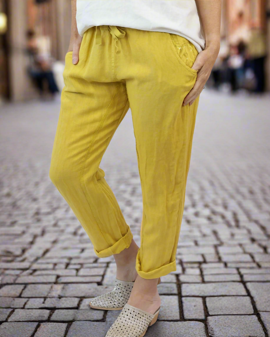 Bella Linen Mustard Pants