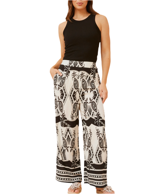 Jess Pull On Wide Leg Boho Printed Pants