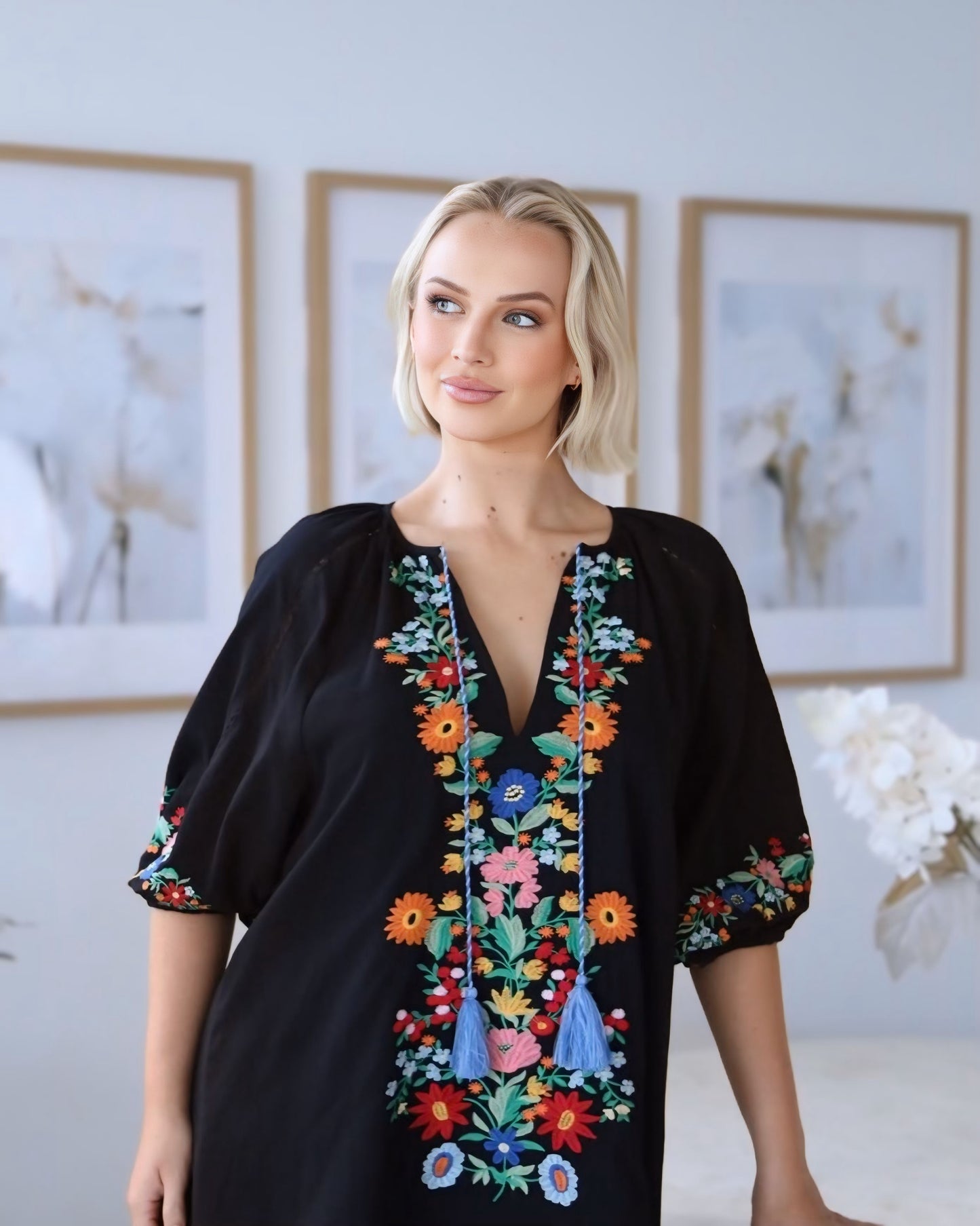 Delta Embroiled Trim Cotton Dress