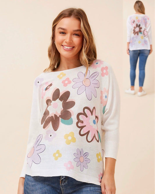 Ashly Flower Knit Pullover
