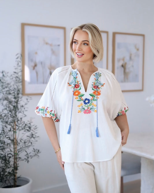 Amanda Trim Embroidered Cotton Top