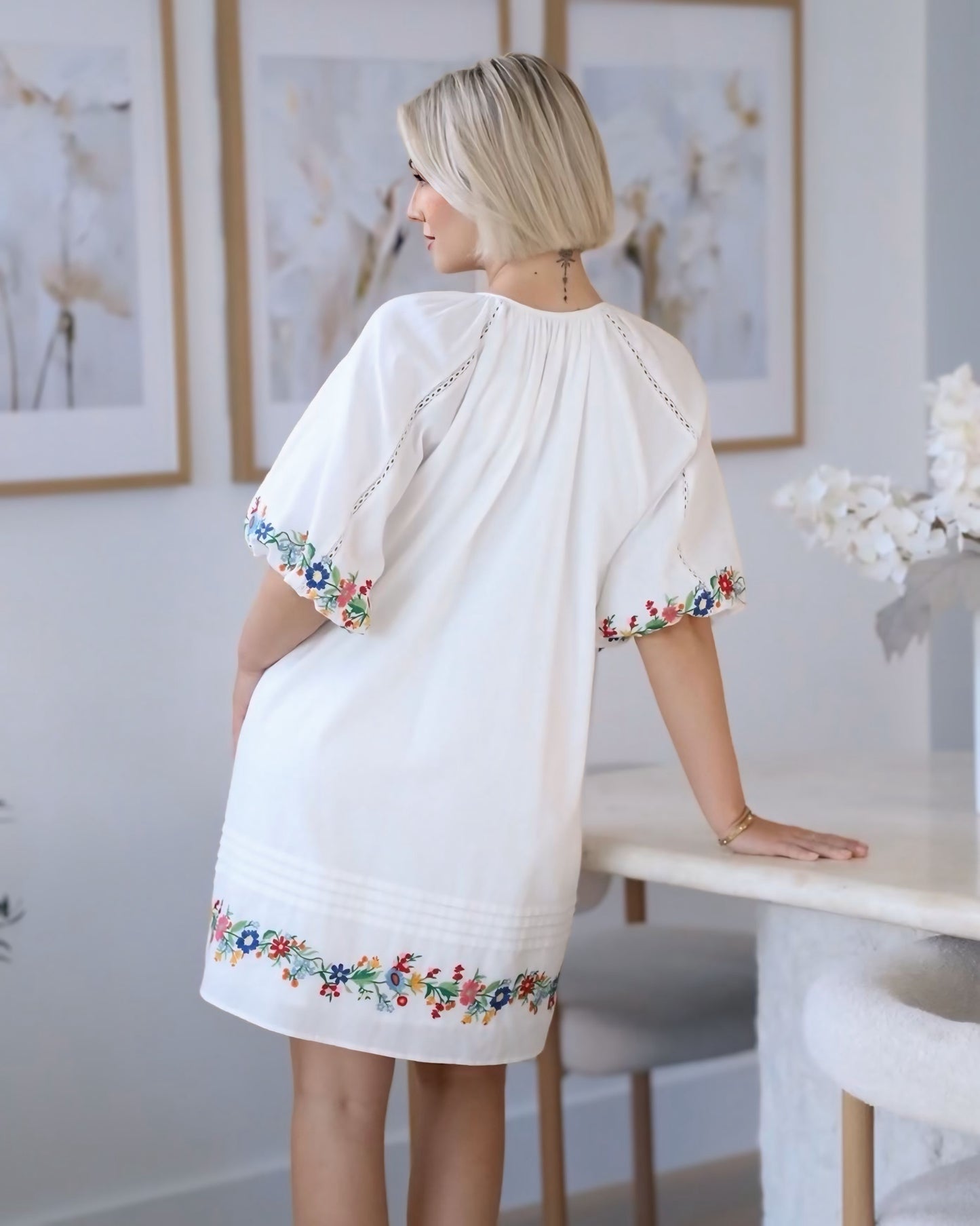 Angie Trim Embroidered Cotton Dress