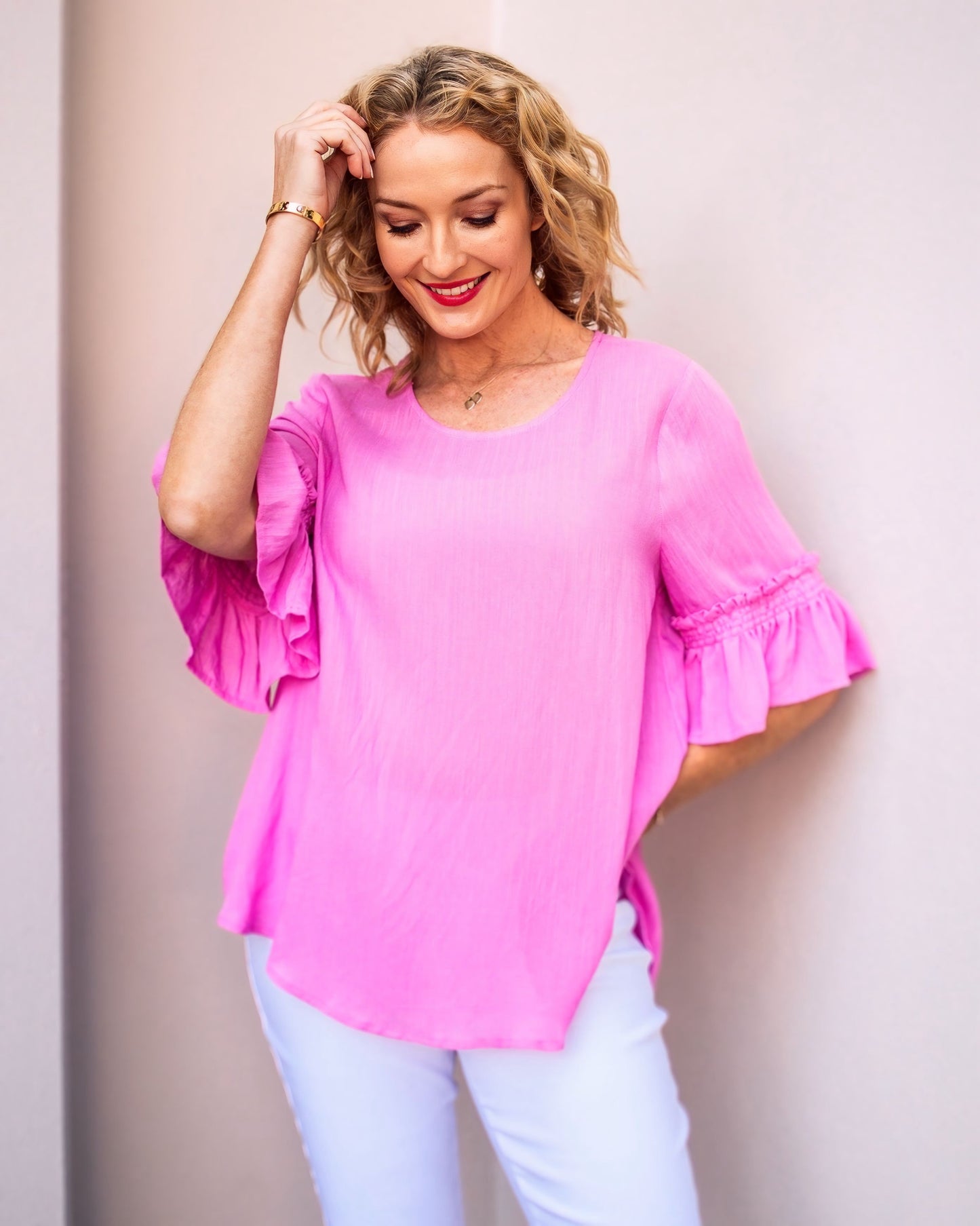 Paula Plain Frill Sleeve Top