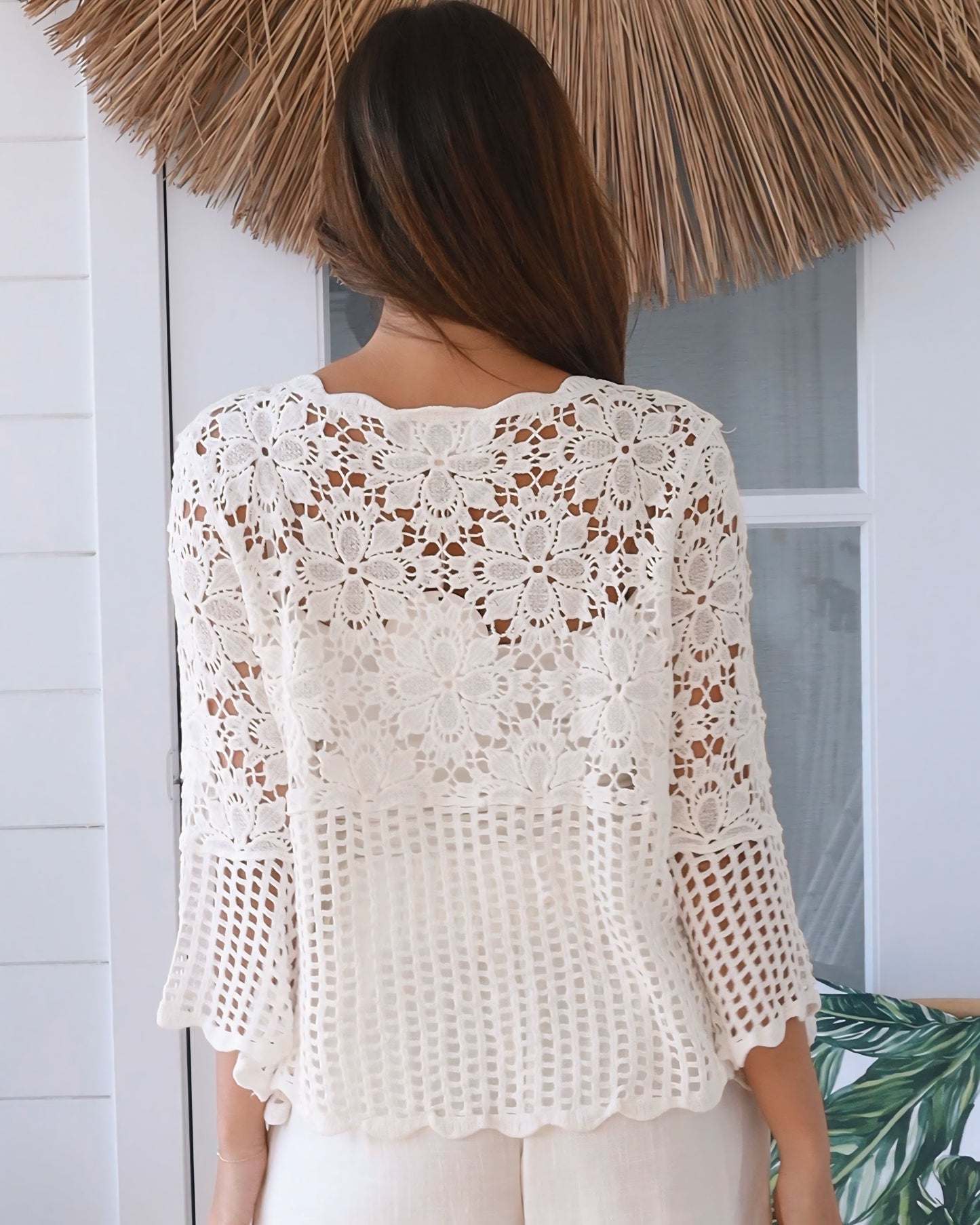 Cheryl Crochet Flute Sleeve Top