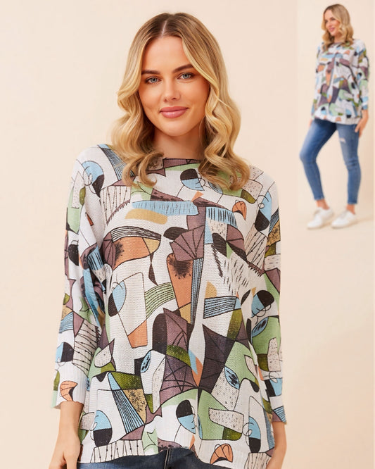 Sasha Abstract Print Knit Pullover