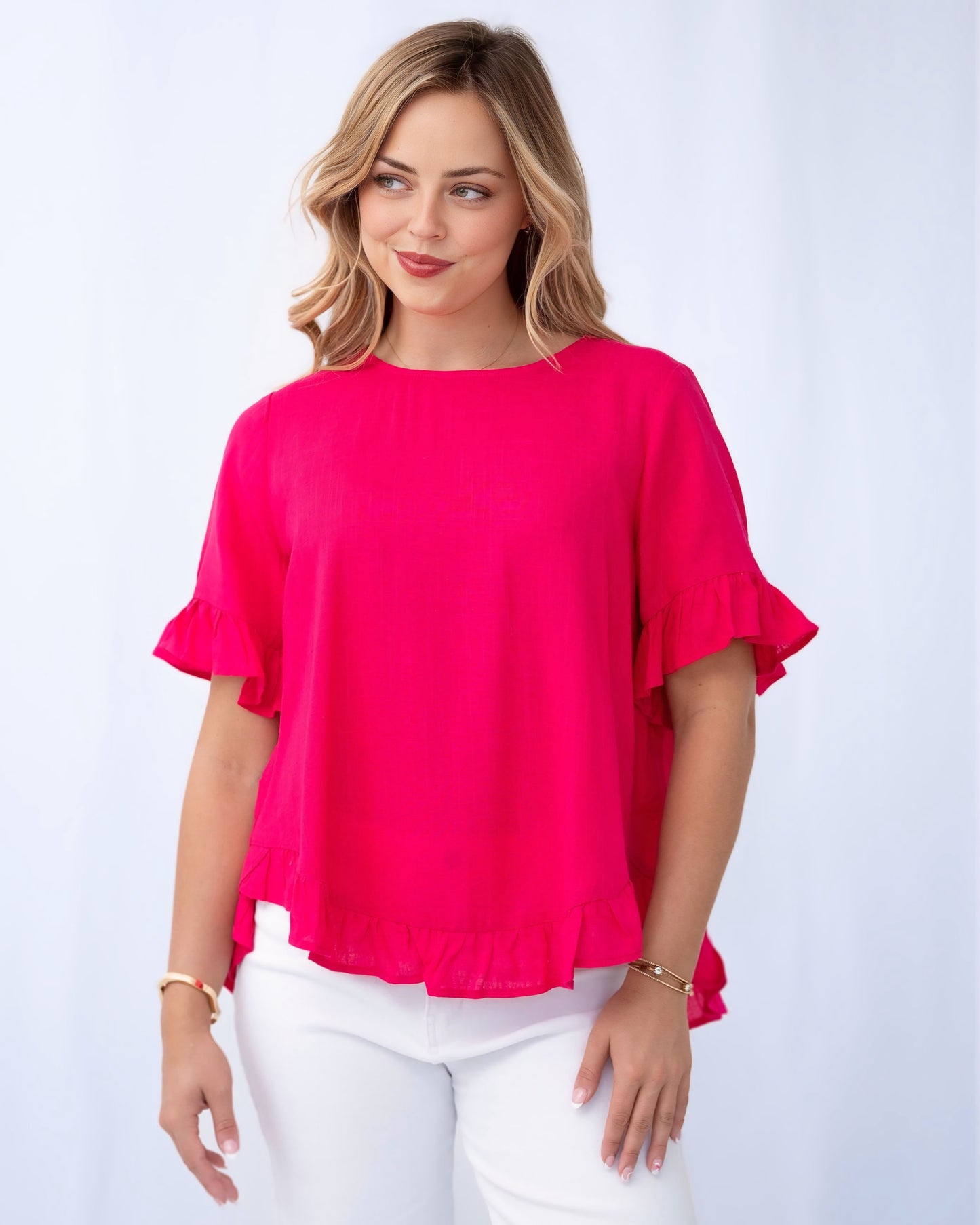 Sally Linen Frill Trim Top