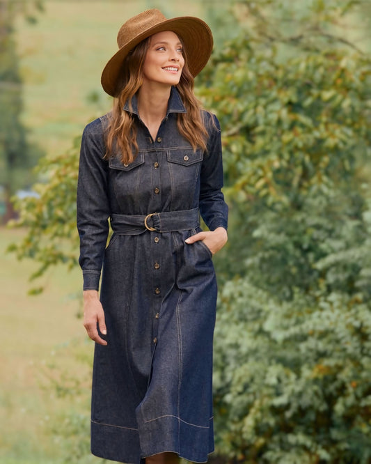 Leah Button Front Denim Dress