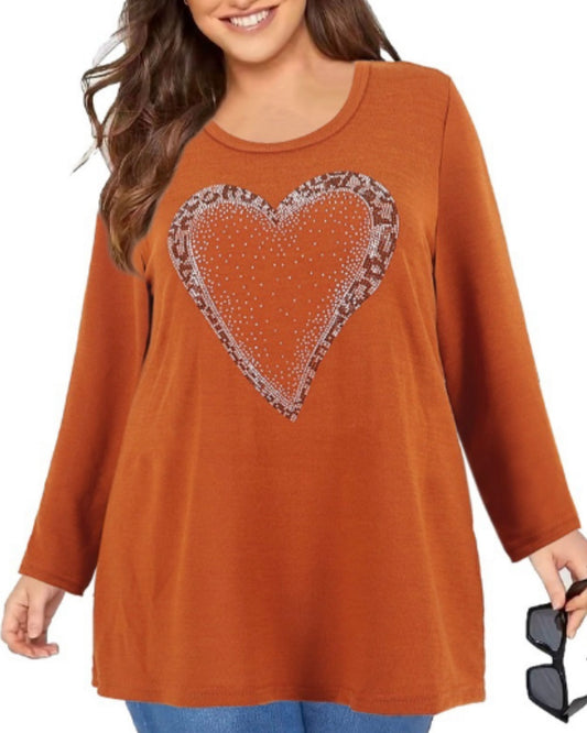 Beaded Heart Knit Orange Top