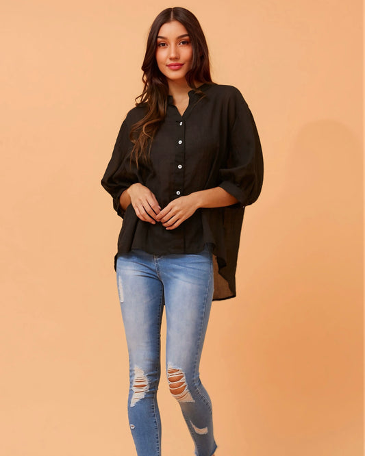 Candice Black Button Front Shirt