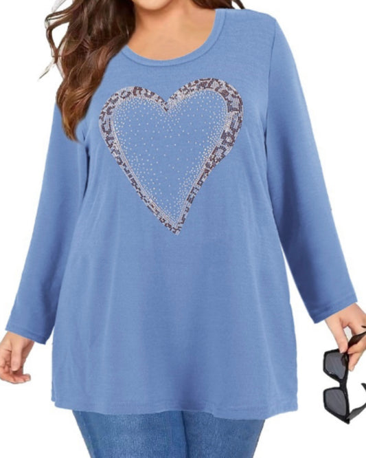 Beaded Heart Knit Blue Top