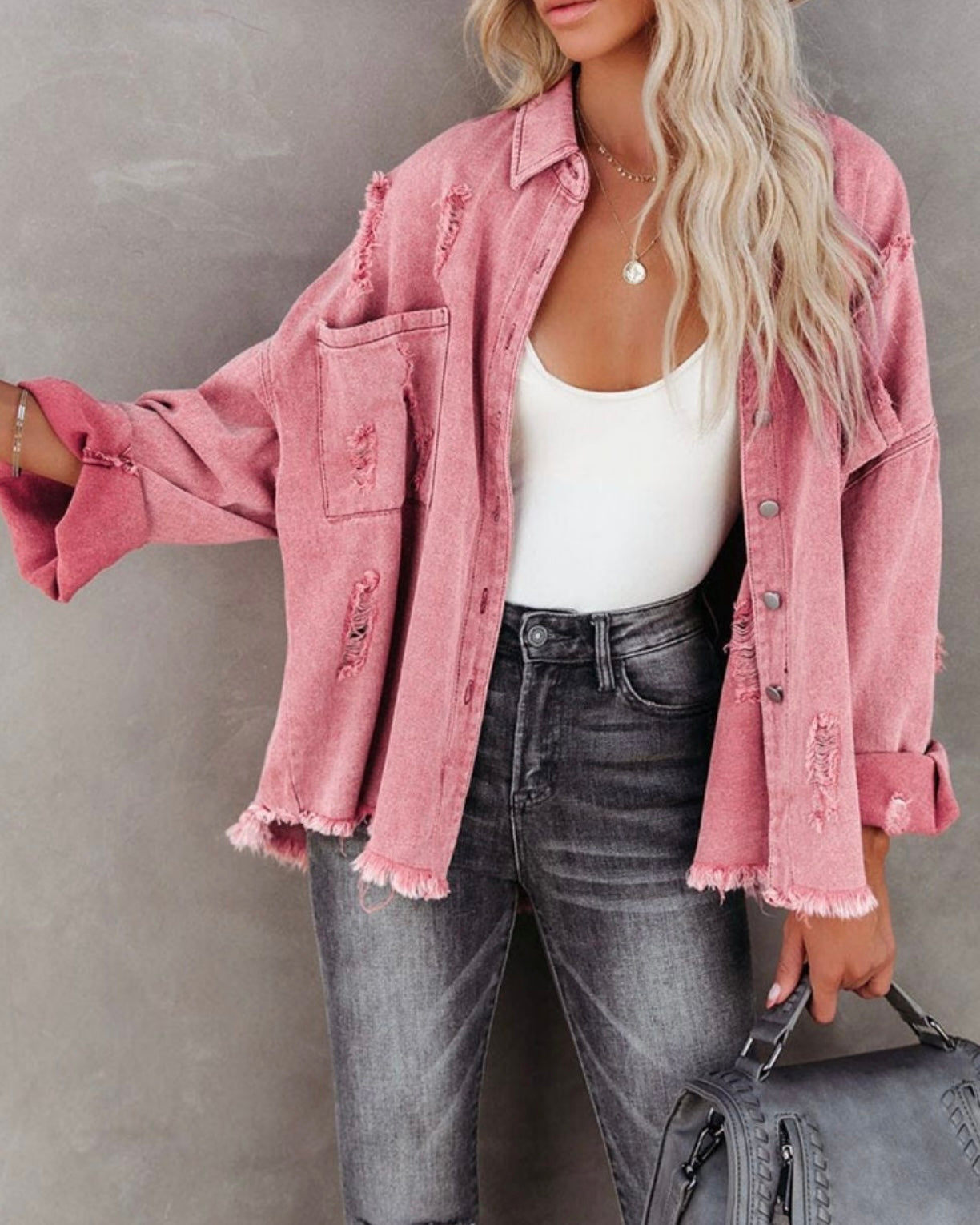 Relaxed Fit Denim Pink Jacket