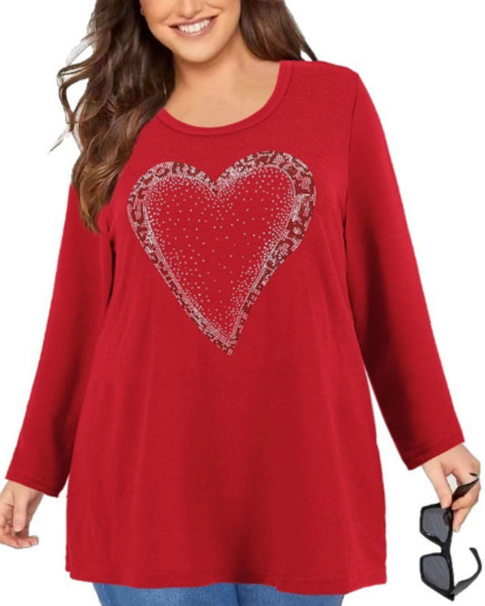 Beaded Heart Knit Red Top