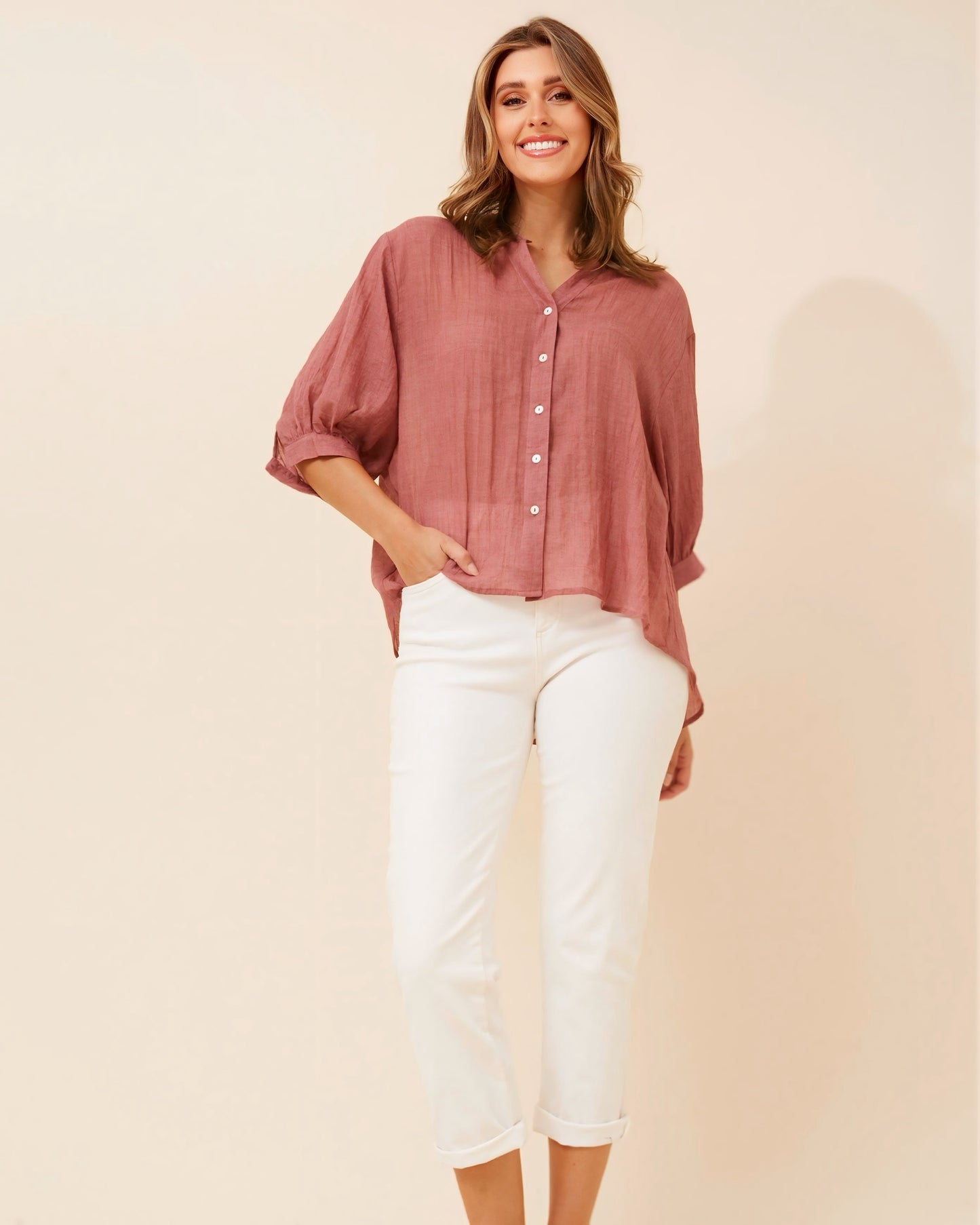 Georgia Button Front Pink Top