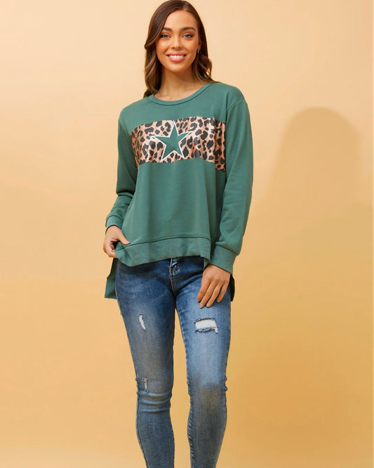 Sally Leopard Trim Sweater