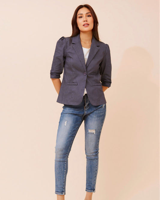 Vivian Ruched Sleeve Stretched Blazer