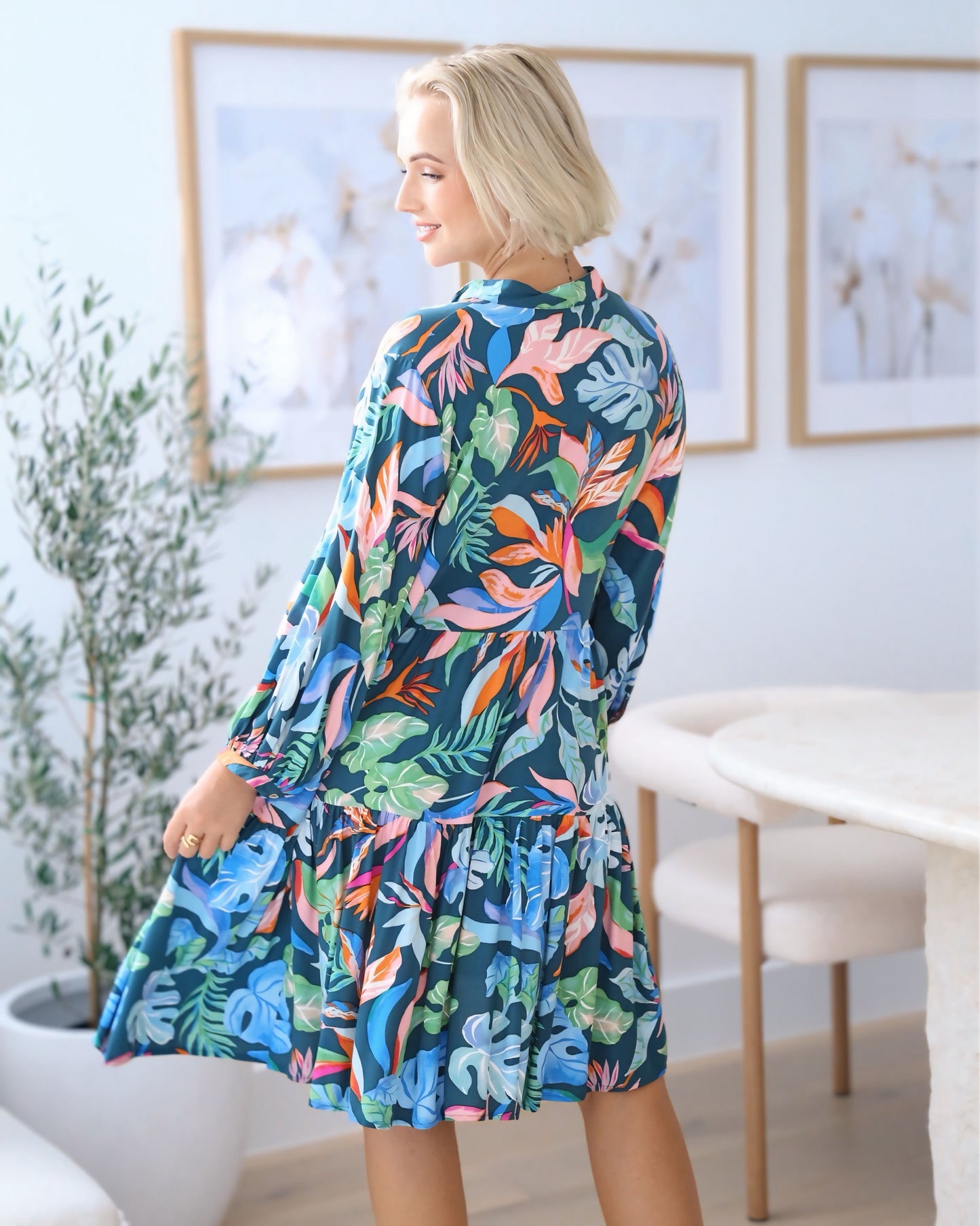 Sandra Leaf Print Midi Dress