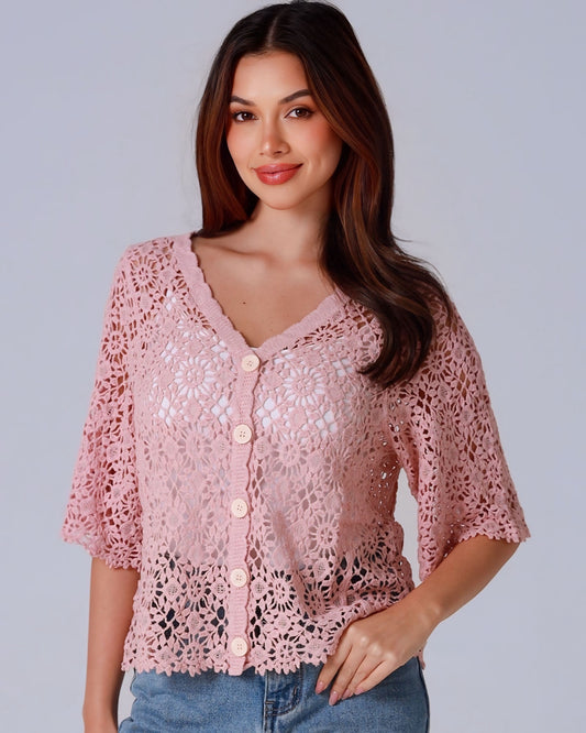 Peta Crochet Button Front Cardigan