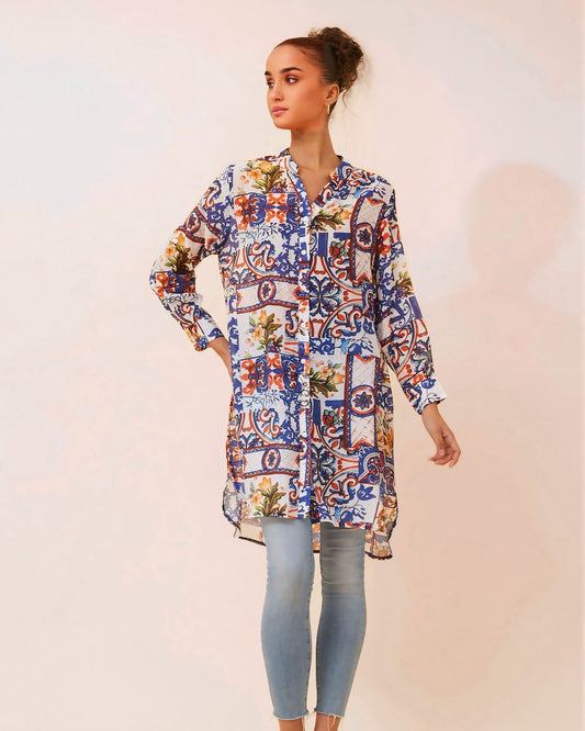 Sarah Long Button Front Shirt
