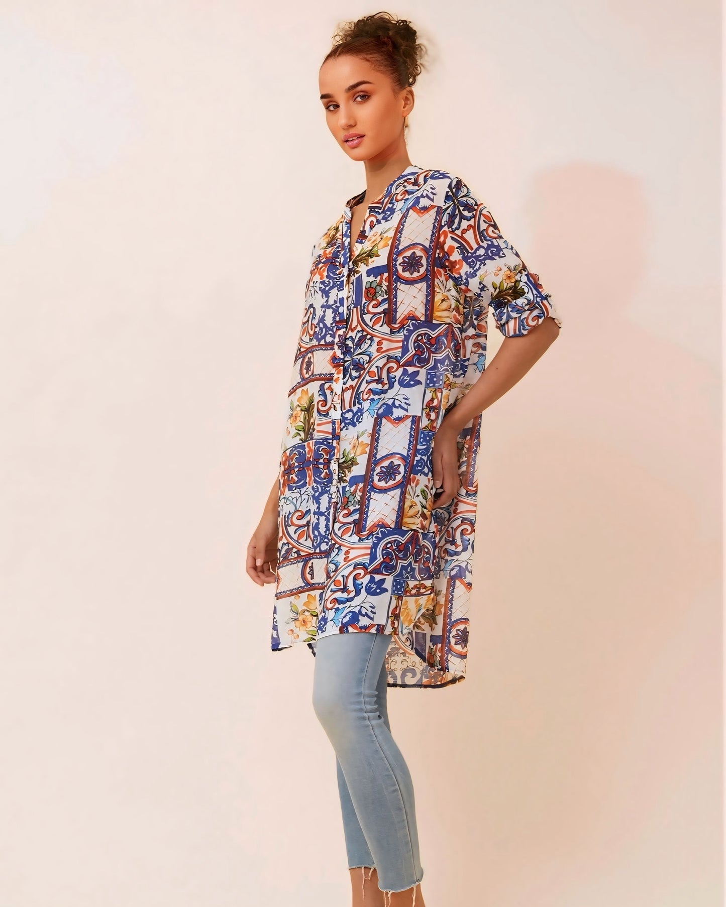 Sarah Long Button Front Shirt
