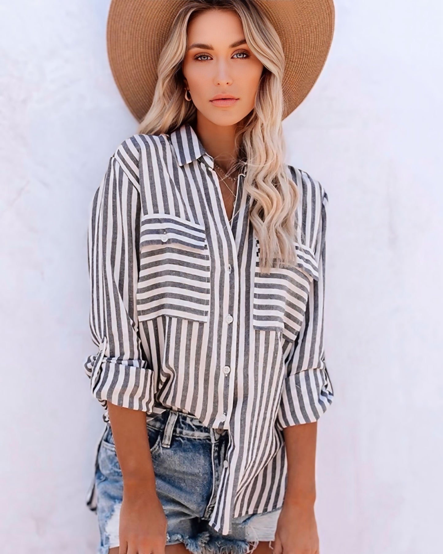 Sally Striped Black Button Front Shirt
