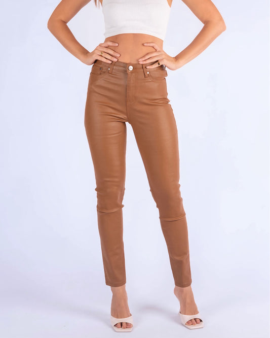 Georgia Leatherette Stretched Tan Pants